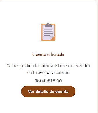 Cuenta solicitada - mesa en espera de cobro